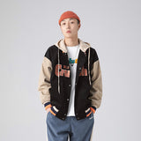 White Varsity Jacket Spring Retro Street Men's Jacket Coat Contrast Color College Style Loose Jacket Baseball Uniform Men