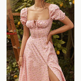 Pink Milkmaid House Of Cb Tallulah Garden Party Cottagecore Aesthetic Fairycore Dresses Princess Sleeves Split Chiffon Floral Dress