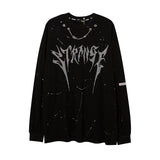 Mens Fall Outfits Autumn and Winter Letters Rhinestone High Street Bottoming Top Men's and Women's Loose Long-Sleeved T-shirt