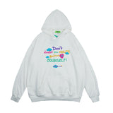 Mens Fall Outfits Letter Graffiti Couple Hooded Top Loose Street Hanging Shoulder Fleece Sweater