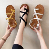 Women Open Toe Sandals Flats Summer Flat Flip Flop Elastic Band Roman Sandals