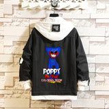 Comic Denim Jacket Men and Women Fashion Hooded Denim Jacket Spring and Autumn