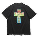 Jesus Is King T Shirt Bronzing Printed Loose Shoulder Short Sleeve