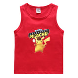 Children Pokemon Pikachu T Shirt Cotton Leisure Solid Color Sports Vest