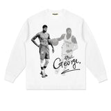 Paul George Shirt Small Neckline Long Sleeve T-shirt Chalk Loose Shoulder Pure Cotton