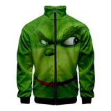 Grinch Hoodie 3D Printed Stand Collar Zipper Sweater for Men and Women