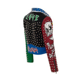 Punk Rock Jacket Blue and Red Color Matching Leather Coat