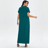 Muslim Women Stylish Kashibo Abaya Muslim Ladies Long Gown Islamic Clothing Jilbab Jalabiya Summer Short Sleeve Maxi Dress