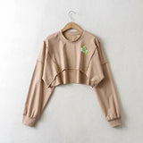 90S Outfits Retro Style round Neck Labeling Long Sleeve Irregular Sweatshirt Women