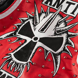 Women Leather Jacket Biker Motorcycle Coat Spring and Autumn Street Short Jacket Leather Coat Women's Long Sleeve Graffiti Red and Black Leather Coat