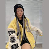 Red Varsity Jacket Autumn and Winter Hip Hop Motorcycle Lambswool Wool Coat Thick Winter Clothes Men and Women Couple Style