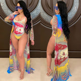 See through Pants Suit Women's Sexy Mesh Swimsuit One-Piece Coat