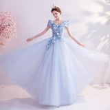 Women'S Evening Dress Ball Gown Princess Quinceanera Wedding Dresses Sexy Blue Evening Dress Banquet Host Formal Dress