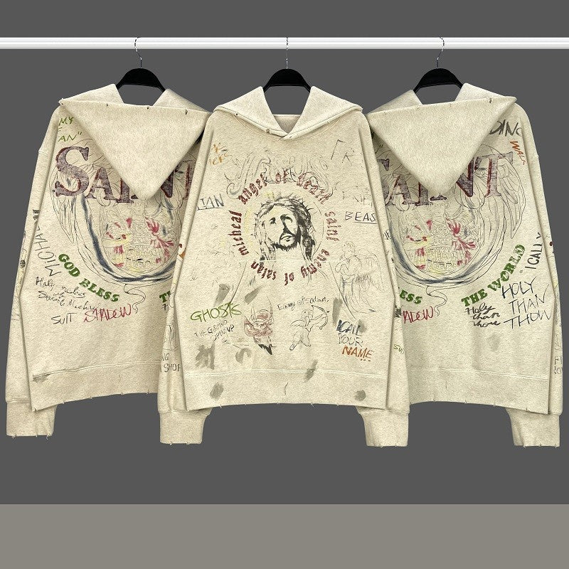 Saint Michael Hoodie Jesus Print Casual Loose-Fitting Hoodie Sweatshirt