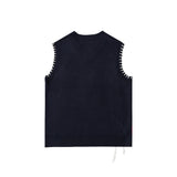 Men Sweater Vest Hand Stitching Color Matching Sweater Waistcoat Men's Brand Loose V-neck Sleeveless Sweater Vest