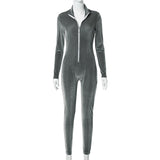 Autumn Solid Color Stand Collar Long Sleeve High Waist Slim Trousers Jumpsuit Women