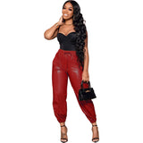 Brown Leather Pants Solid Color Sexy PU Leather Casual Pants Skinny Pants Women's Leather Leggings