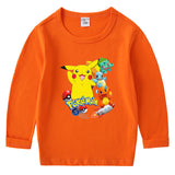 Children Pokemon Pikachu Hoodie Pikachu Spring and Autumn Bottoming Shirt Boys T-shirt