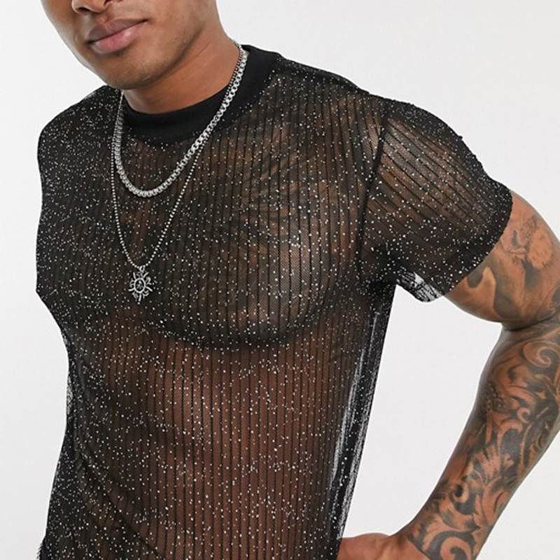 Men Rave T Shirt Men's Sexy Men's T-shirt Mesh See-through