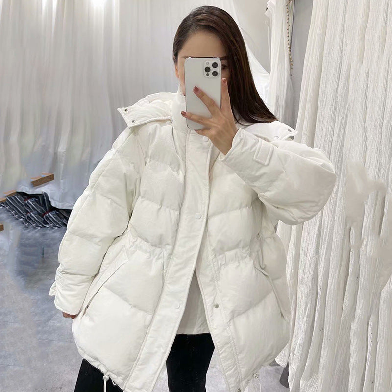 Women Winter Coats Puffer Jacket Down Coat Winter Slim Slimming Profile Drawstring White Duck Down Coat