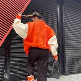 Brown Cropped Varsity Jacket Da 5744b Autumn and Winter Letter Printing Loose Baseball Uniform