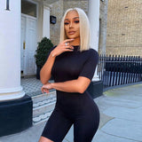 Summer Women's Solid Color Zipper Slim Fit Hip Lifting Sport Jumpsuit