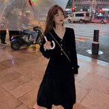 Aesthetic Dress Vintage Velvet Black Dress Women's Autumn Dress Coat