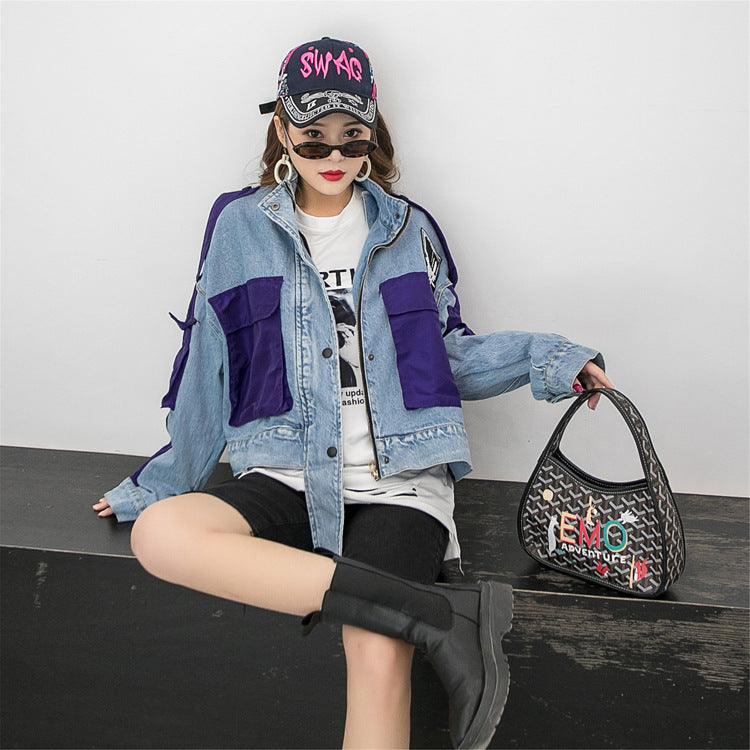 Spring Stitching Single-Breasted Denim Jacket Short Shipment Cardigan Patchwork Women Denim Jacket