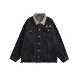 Men Denim Coat Jean Jackets Pocket Decoration Frayed Hem Denim Jacket Men's Loose Lapels Workwear Jacket Denim Clothing