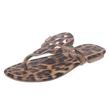 Women Open Toe Sandals Flats Summer Flat Plus Size Beach Shoes Leopard Flip Flops Flat Shoes