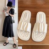 Women Open Toe Sandals Flats Summer Plus Size Slippers Fashion Pleated Sandals