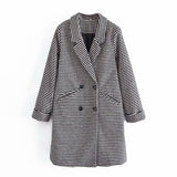 Women Fall Outfits Autumn And Winter Houndstooth Coat Double-Breasted Long Coat