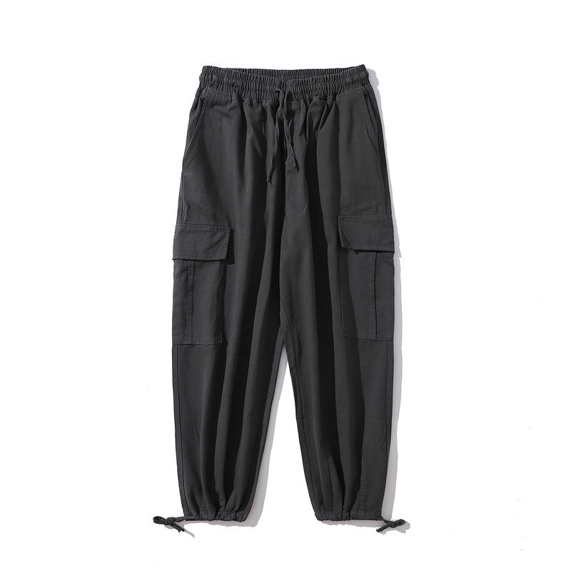 Man Fall Outfits Cargo Pants Straight Wide-Leg Pants Bloomers Men's Ankle-Tied Cargo Overalls BF Style