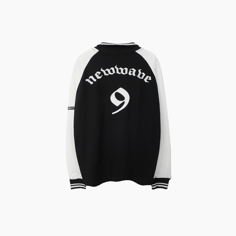 Mens Fall Outfits Oversize Vintage Basketball Sports Style Lapel Long Sleeve T-shirt for Men