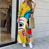 Nina Parker Graffiti Dress Fashion Long Sleeve Lining Dress