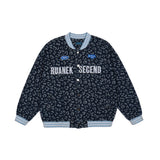 Men Denim Coat Jean Jackets Washed Distressed Letters Embroidered Denim Jacket Men's Loose Stand-up Collar Jacket Denim Jacket