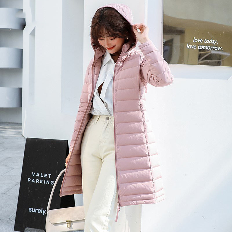 Women Winter Coats Puffer Jacket Down Coat Slim Fit Mid-Length Casual Winter Hooded Jacket