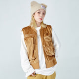 Men Sweater Vest Solid Color Multi-Pocket Workwear Waistcoat Men's Retro Loose Underwaist Tank Game Waistcoat