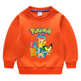 Children Pokemon Pikachu Hoodie Solid Color With Fur Thick Warm Sweater Cotton