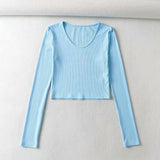 Women Fall Fall Five-Color Small V-neck Long Sleeve T-shirt Slim-Fit Crop-Top