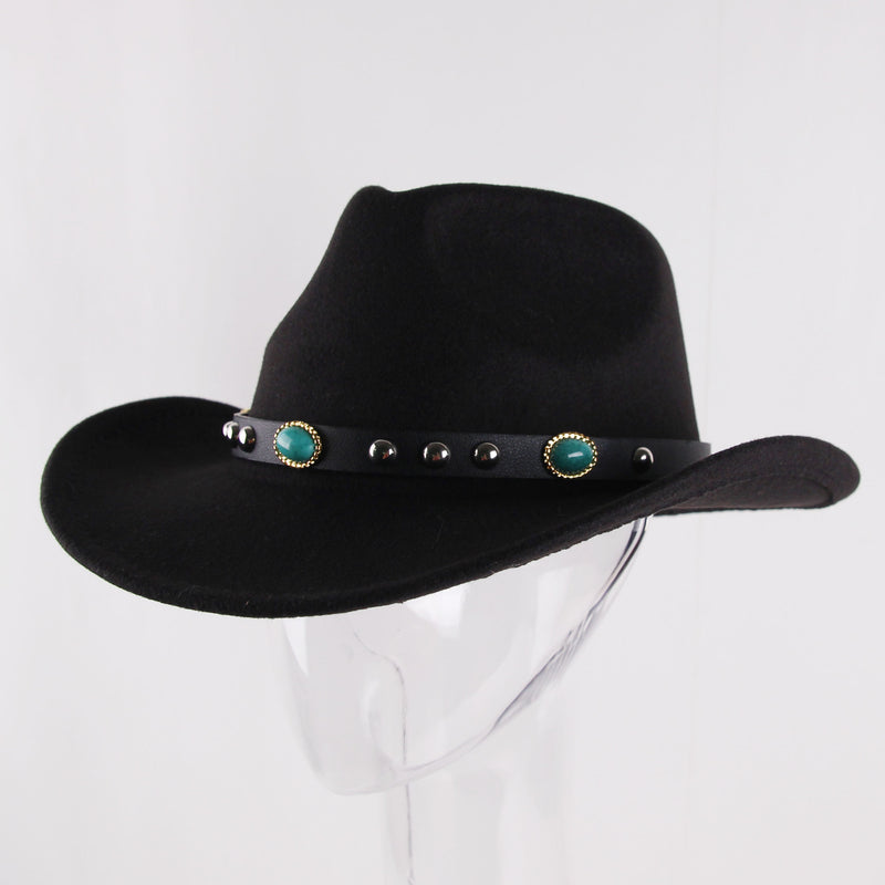 Cowgirl Hats Ethnic Style Western Style Cowboy Hat Rivet Woolen Hat
