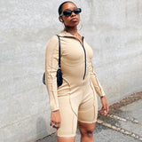 Autumn inside-out Wear Solid Color Long Sleeve Sexy Tight Shorts Jumpsuit