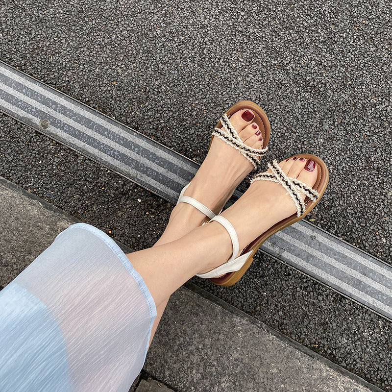 Flat Dress Sandals Summer Plus Size Buckle Strap Hollowed Leisure Sandals