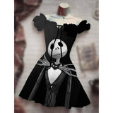 Skull Dress Digital Printing Drawstring Short Sleeve Dress Autumn