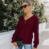 Women Fall/Winter Color V-neck Top Sexy Backless Pullover T-shirt for Women