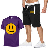 Smiley Face T Shirt Drew Biber Smiley Print Men's Short-Sleeved T-shirt Suit