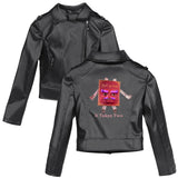 Graphic Leather Jacket Women It Takes Two Multi-Player Cooperative Game Two-Player Team Printed, Female Autumn and Winter PU Leather Coat