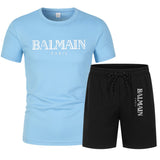 Balmain T Shirt & Sweatpant 2 Piece Set Men's Sport Suit Casual Shorts Short Sleeve
