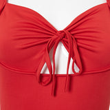 Summer Solid Color Backless Lace-up Tight Shorts Jumpsuit for Women