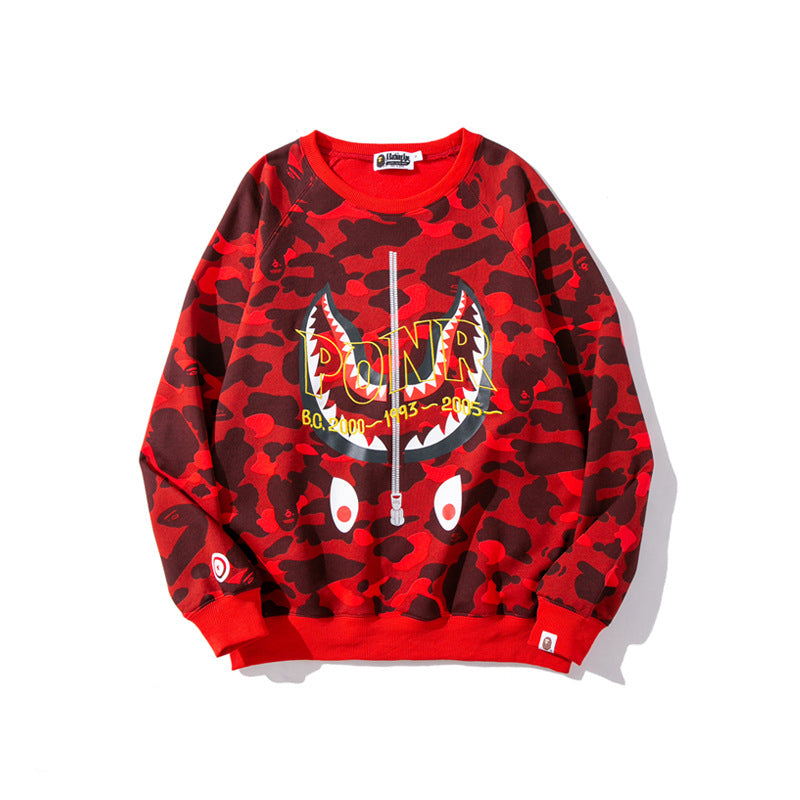 WGM Closing Spring and Autumn Shark Head Camouflage Pullover Sweater for Men and Women